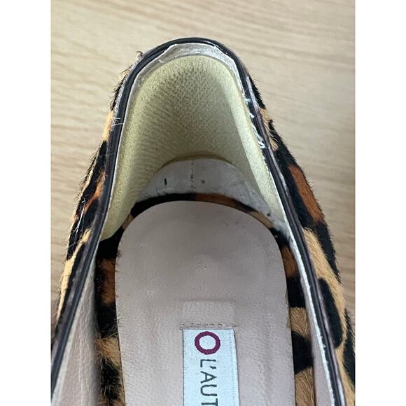 L’Autre Chose Leopard Print Calf Hair Leather Heels Platform Peep Toe Flower - Picture 8 of 10